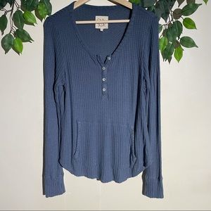 CHASER Waffle Knit Thermal Henley Long Sleeve Top Shirt Size Medium